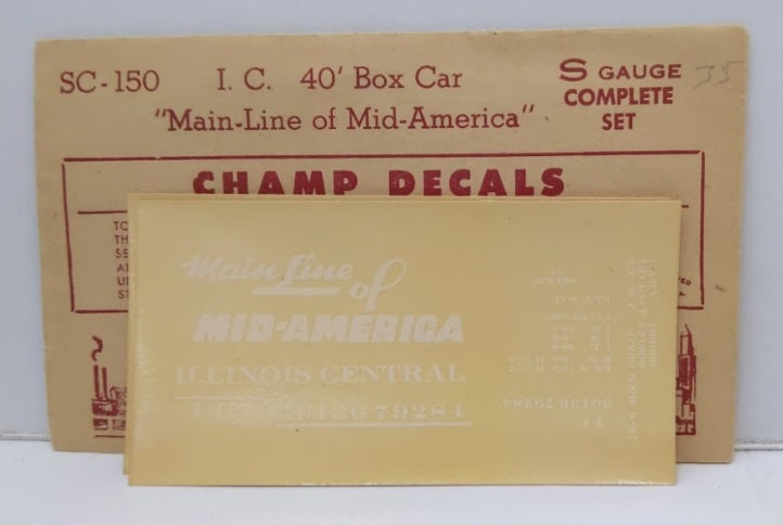 Champ Decals SC-150 S Gauge Main Line Of Mid-America I.C. 40'' Box Car Set