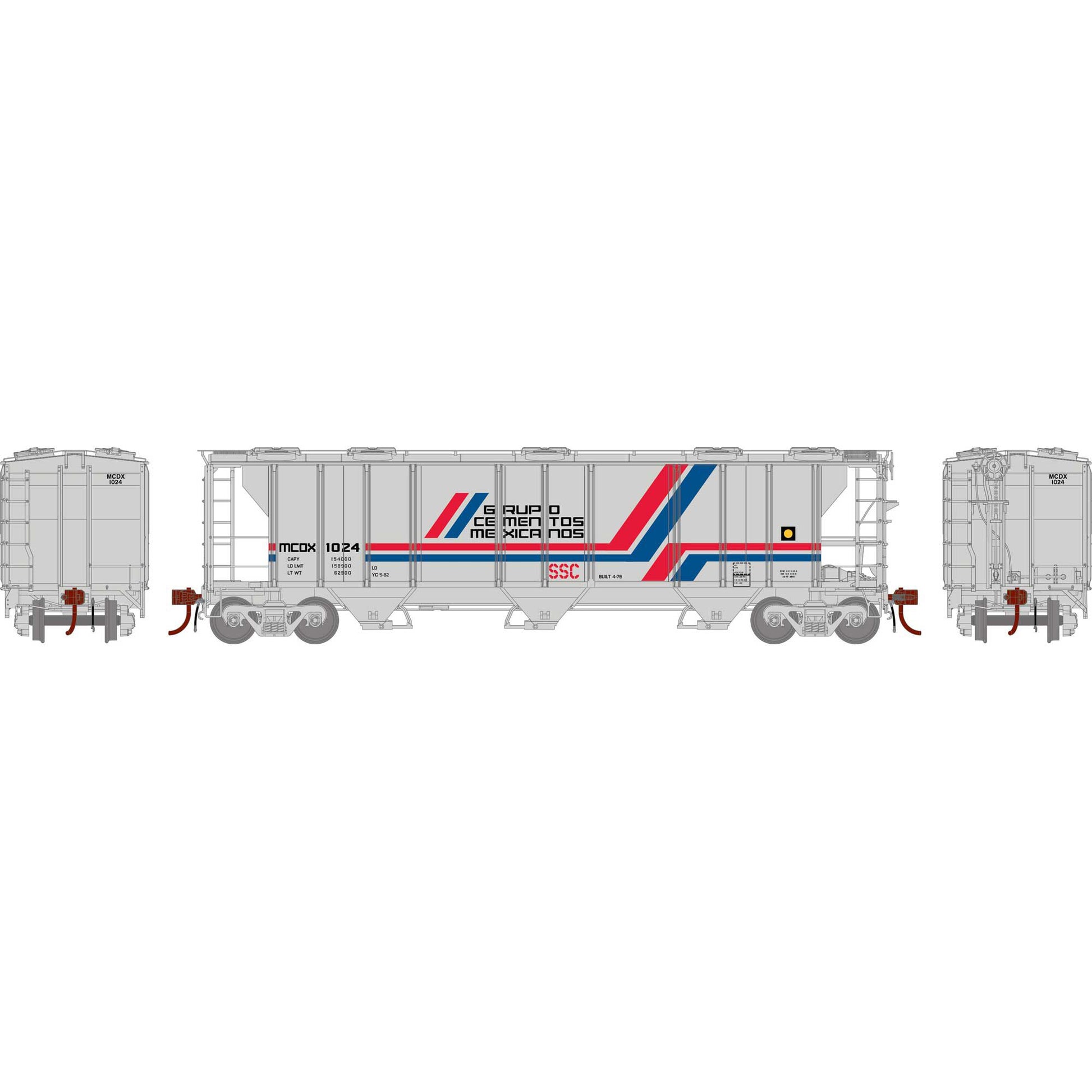Athearn G73620 HO MCDX PS-2 2893 3-Bay Covered Hopper #1024