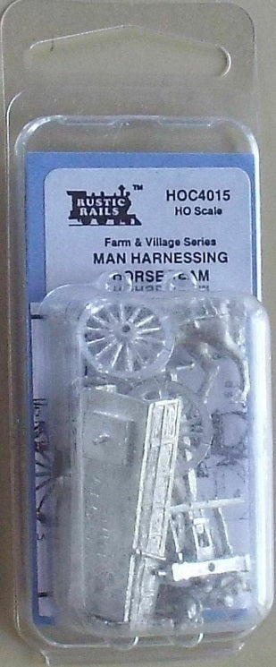 Rustic Rails HOC4015 HO Farm & Village Series Man Harnessing Horse Team Kit