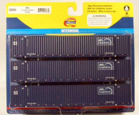 Athearn 28986 HO APL 53' Jindo Container (Set of 3)
