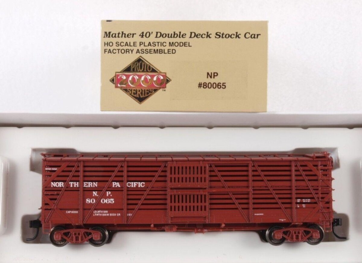 Life Like 80065 HO Proto 2000 Northern Pacific Mather 40' Double Deck Stock Car