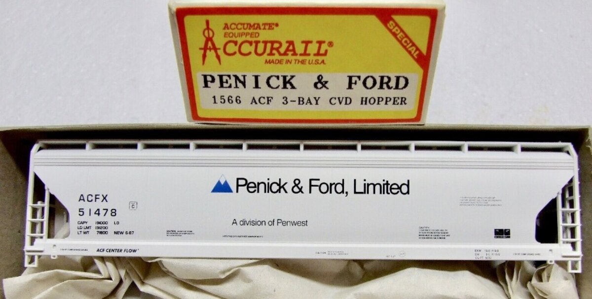Accurail 1566 HO Penick & Ford ACF 3-Bay Covered Hopper Kit