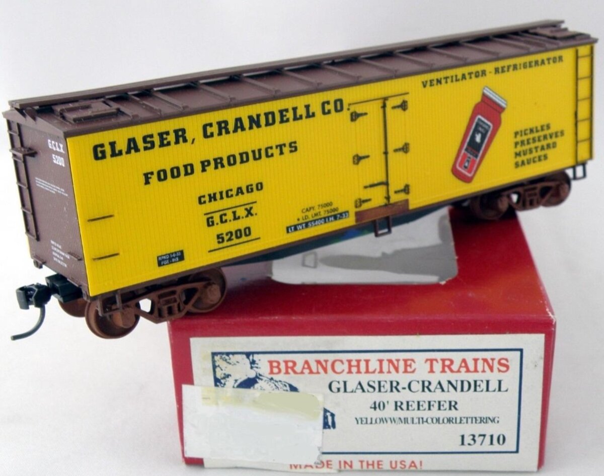 Branchline Trains 13710 HO Yellow Glaser-Crandell 40' Reefer W/ Lettering Kit