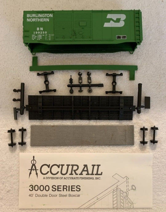 Accurail 3003 HO Scale Burlington Northern 40' Double Door Steel Boxcar Kit