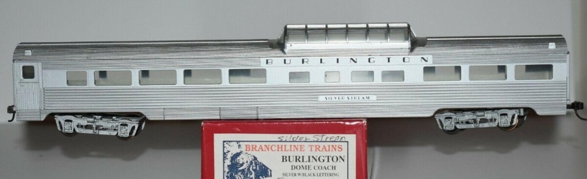 Branchline Trains 14907 HO Silver Burlington Dome Coach W/Black Lettering Kit