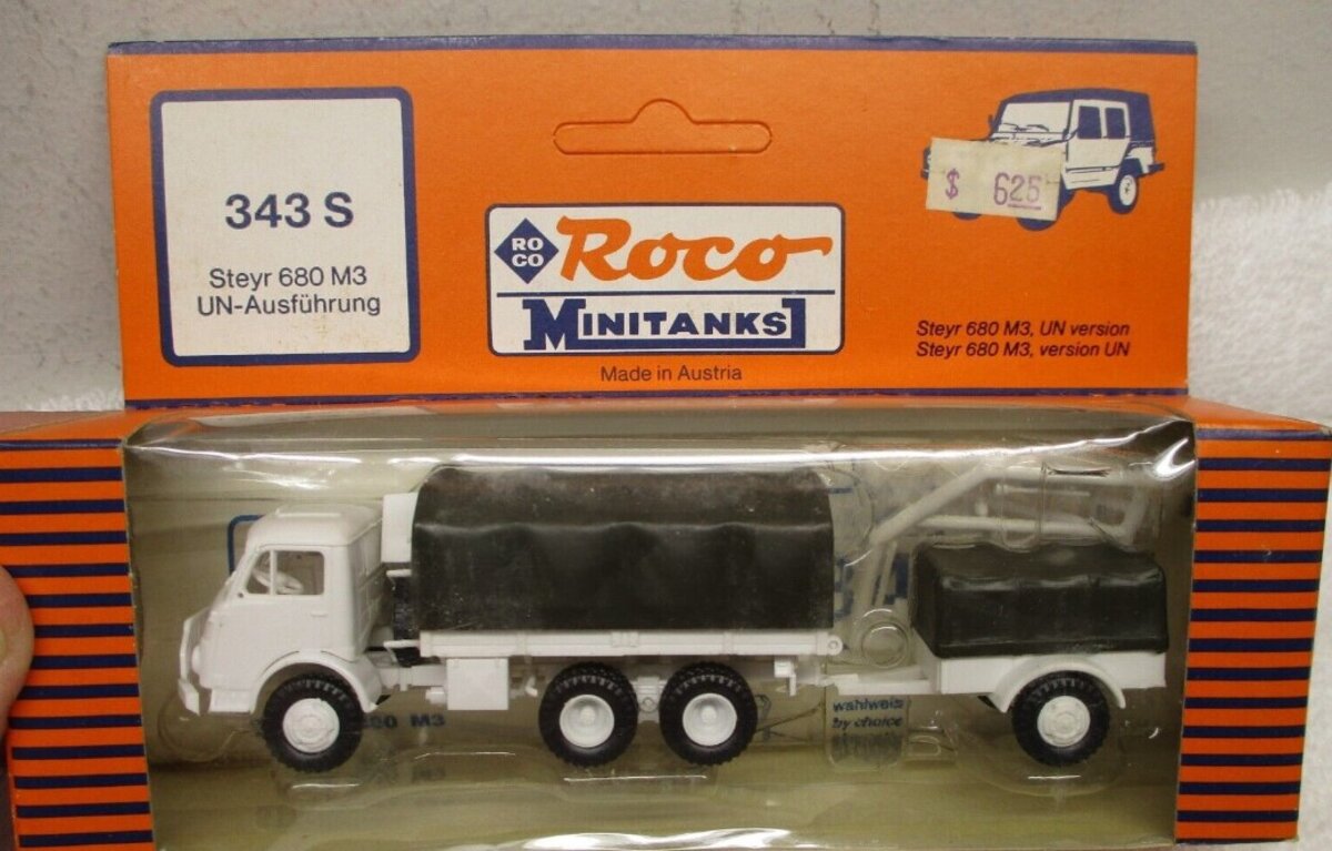 Roco 343 S Minitanks HO 1:87 Steyr 680 M3 UN-Ausfuhrung Vehicle w/Trailer