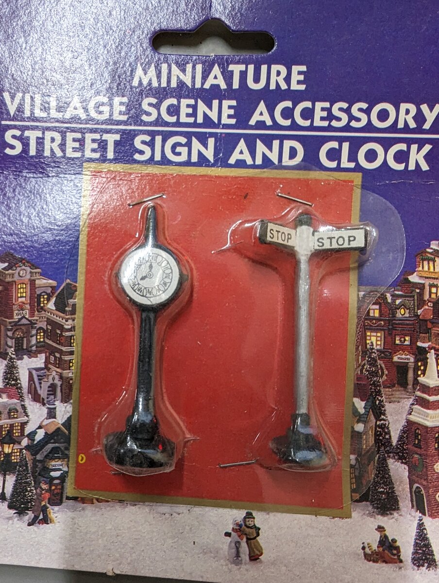 Lemax 418657 HO Miniature Village Scene Accessory Street Sign & Clock
