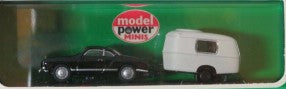 Model Power 19672 HO Black/White Volkswagen Karmann Ghia w/ Camper Trailer