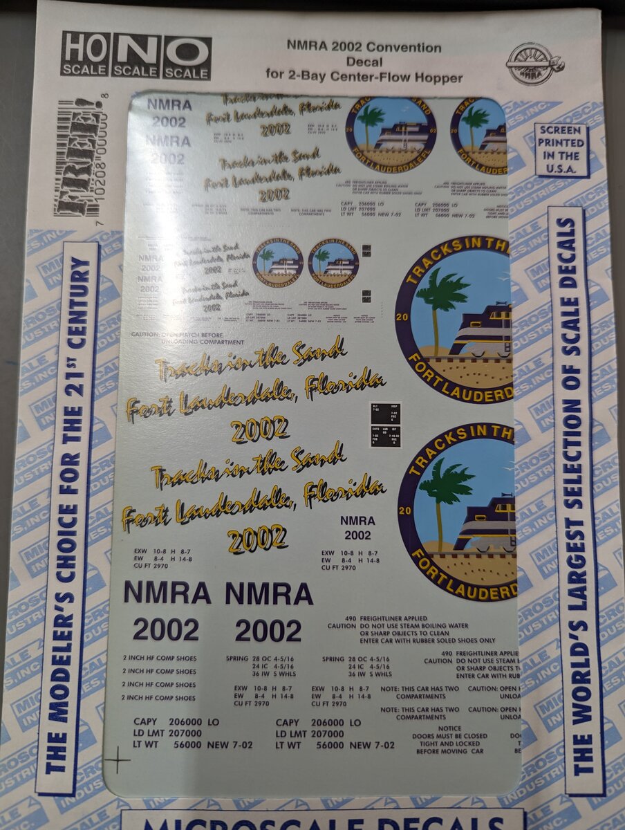 Microscale 2002 HO/N/O NMRA Convention for 2-Bay Center Flow Hopper Decals