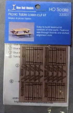 New Rail Models 33001 HO Picnic Table Laser Cut Kit (Pack of 4)