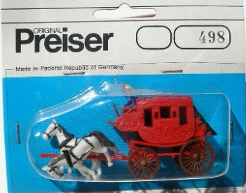 Preiser 498 HO Horse Drawn Stagecoach w/Driver