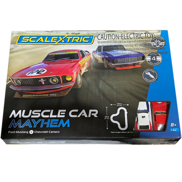 Scalextric C1449T 1:32 Muscle Car Mayhem Mustang vs Camaro Slot Car Race Set