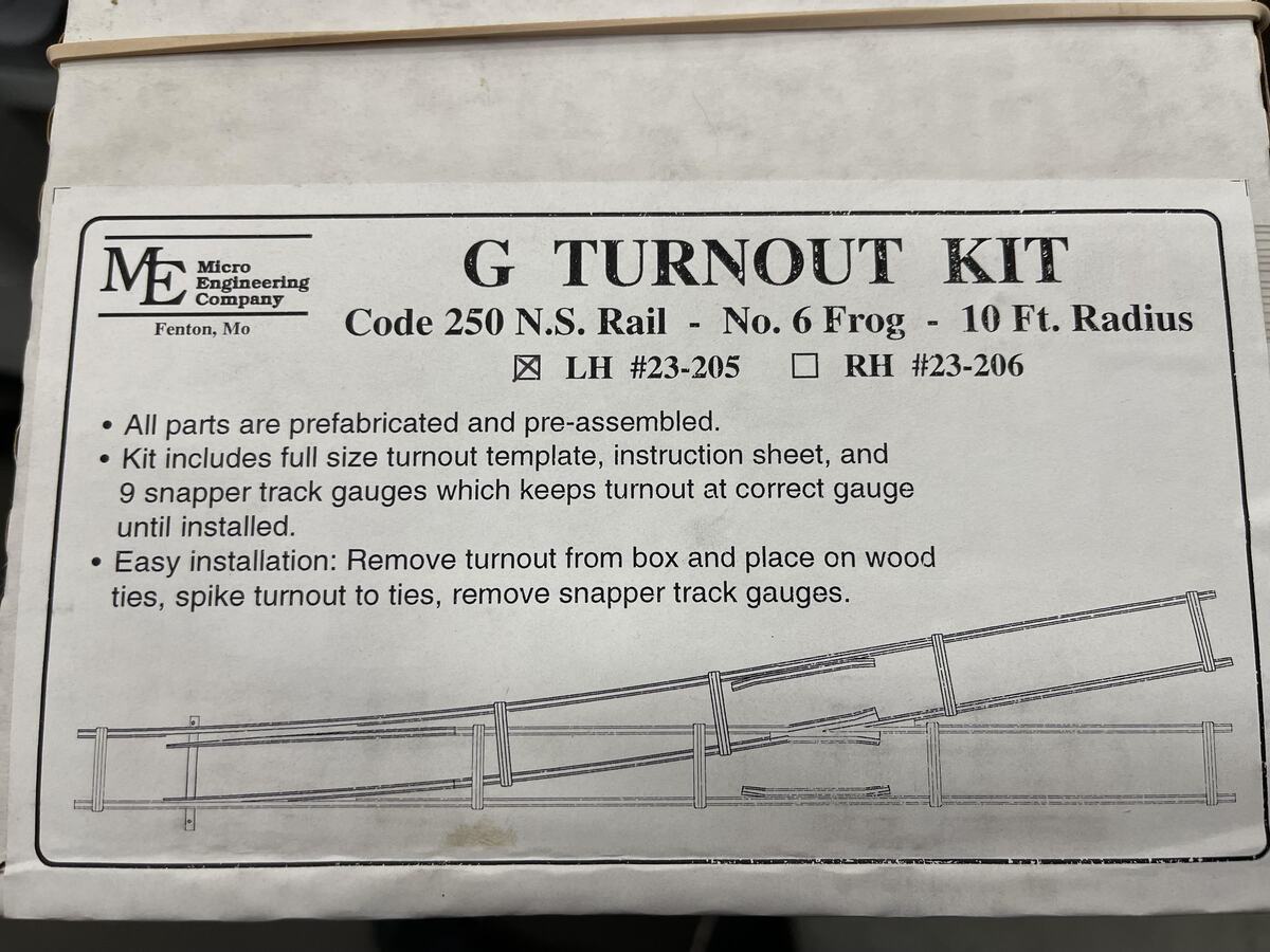 Micro Engineering 23-205 G Scale Left Hand Turnout Kit