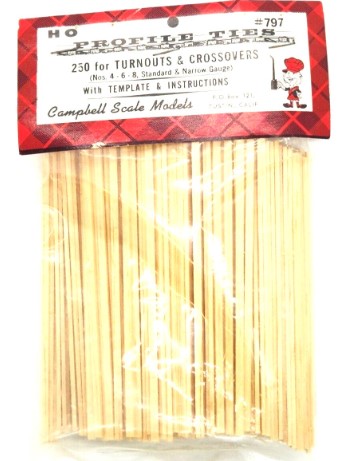 Campbell Scale Models 797-250 HO Profile Ties for Turnouts & Crossovers Qty. 250