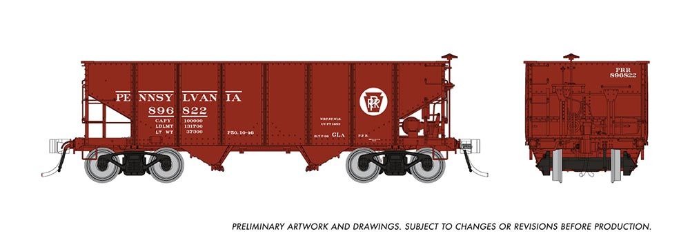Rapido Trains 148011A HO PRR Circle Keystone GLa 2-Bay Hopper #4