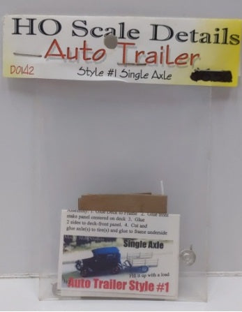 Model Tech Studios D-0142 HO Scale Auto Trailer Style # 1 Single Axle Kit
