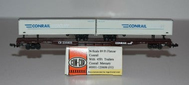 Con-Cor 0001-120606 N 89 FT Flatcar Conrail w/45 FT Trailers Conrail Mercury
