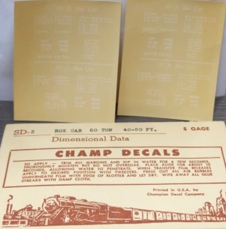 Champ Decals SD-2 S Gage Box Car 50 Ton 40-50' Dimensional Data