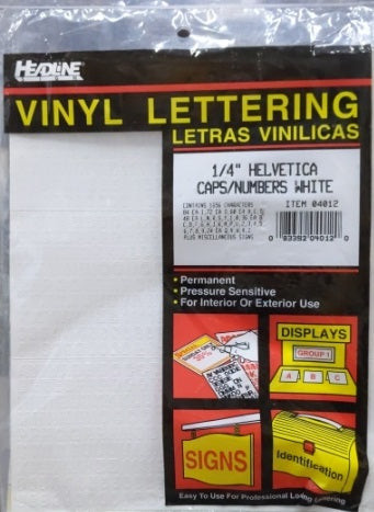 Headline Sign 4012 White Vinyl Lettering 1/4" Helvetica Caps/Numbers