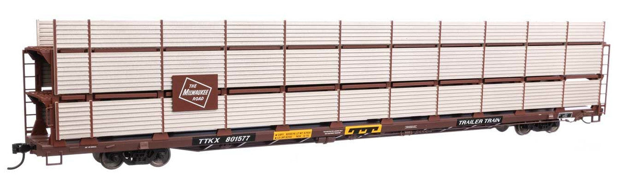 Walthers 910-8317 HO MILW 89' Flatcar w/Tri-Level Shielded Auto Rack RTR #801577