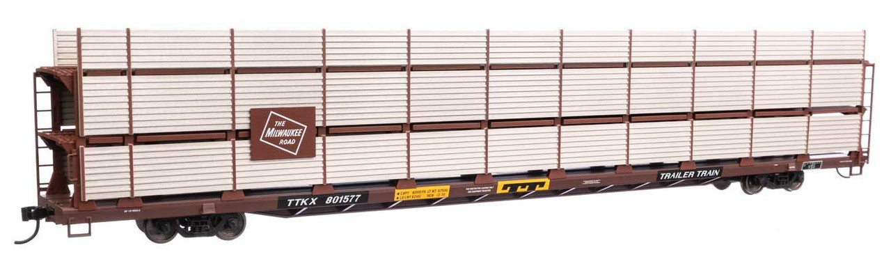 Walthers 910-8317 HO MILW 89' Flatcar w/Tri-Level Shielded Auto Rack RTR #801577
