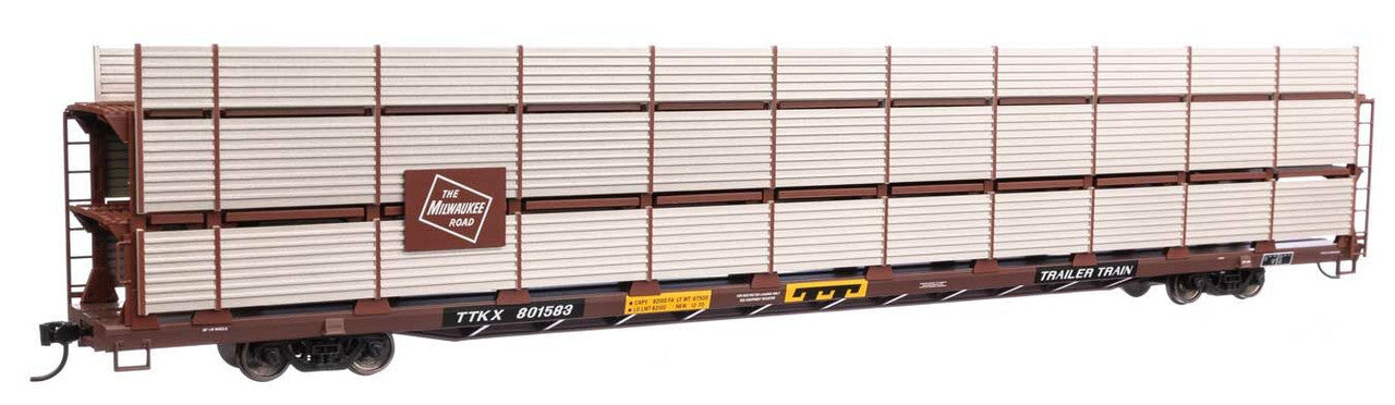 Walthers 910-8318 HO MILW 89' Flatcar w/Tri-Level Shielded Auto Rack RTR #801583