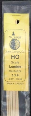 Mt. Albert MA126P24 HO Scale Lumber 6 x 8 24" (Pack of 8)