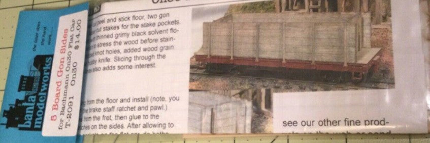 Banta Model Works T-2091 5 Board Gondola Sides for Bachmann Flat Car