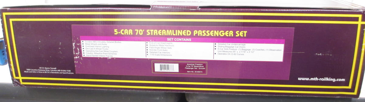 MTH 20-65074 O American Freedom 70' Streamlined Passenger Car Set (Set of 5)