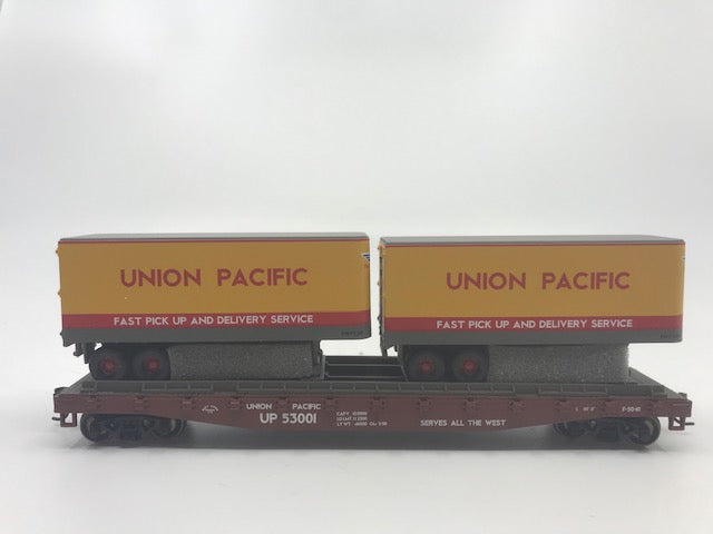 Athearn 92359 HO Scale Union Pacific 50' Flat Car w/Two 25' Trailers # 53001