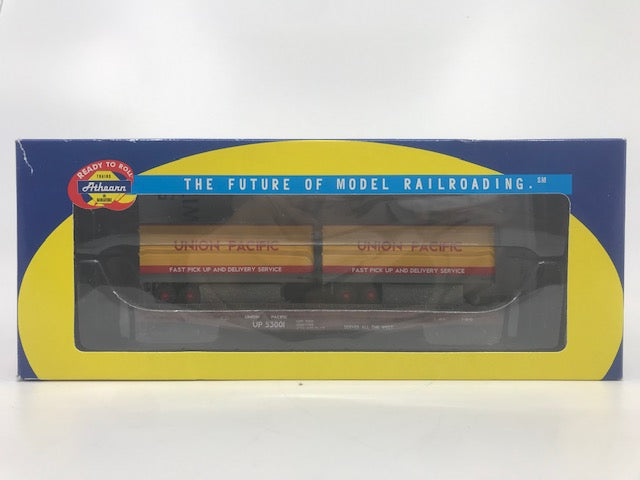 Athearn 92359 HO Scale Union Pacific 50' Flat Car w/Two 25' Trailers # 53001