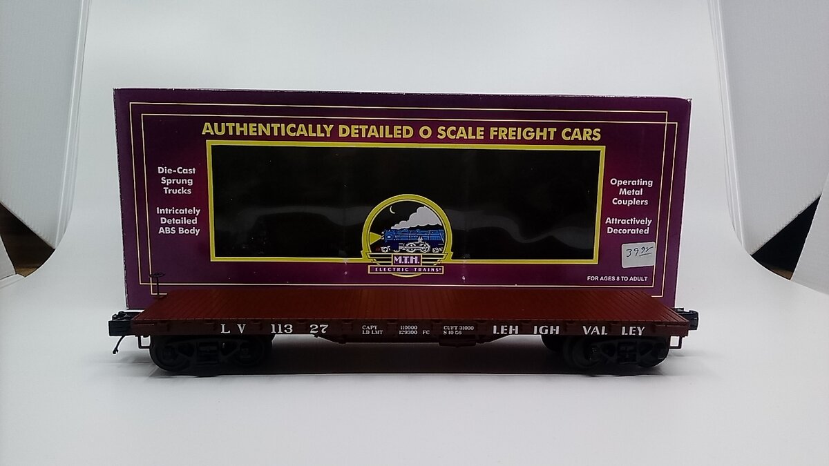 MTH 20-98652 O Lehigh Valley 50-Ton 41’ Wood Flat Car #11327