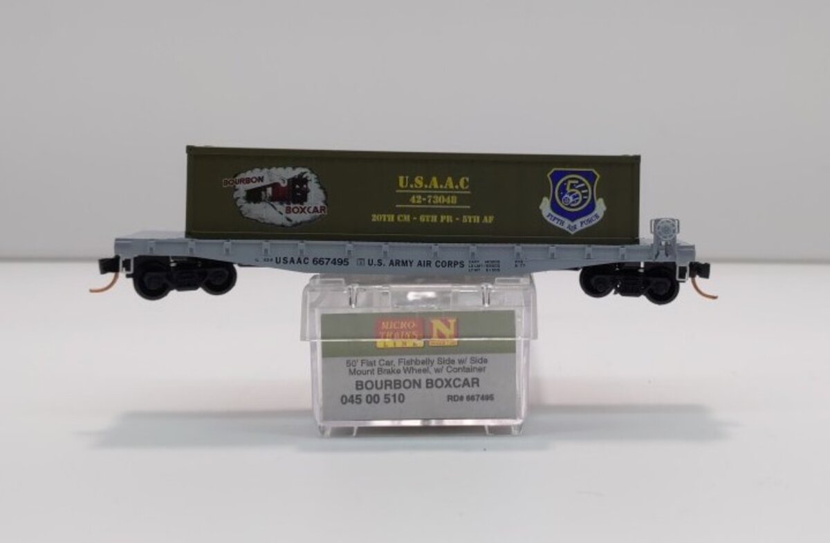 Micro-Trains 04500510 N USAAC Bourbon Boxcar 50' Flatcar w/40' Load #667495