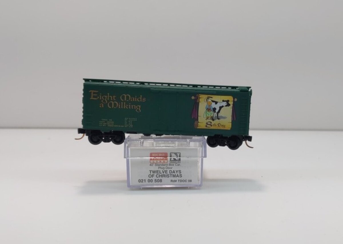 Micro-Trains 02100508 N Eight Maids a' Milking 40 Plug Door Christmas Boxcar #08