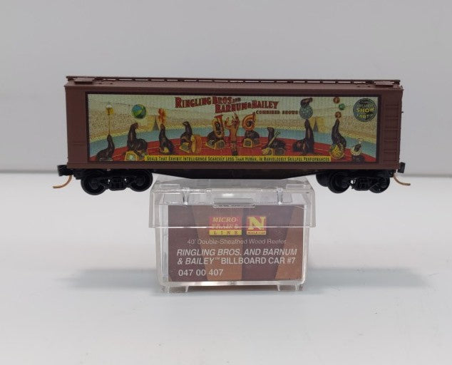 Micro-Trains 04700407 N Scale Ringling Bros 40' Billboard Wood Reefer Car #7