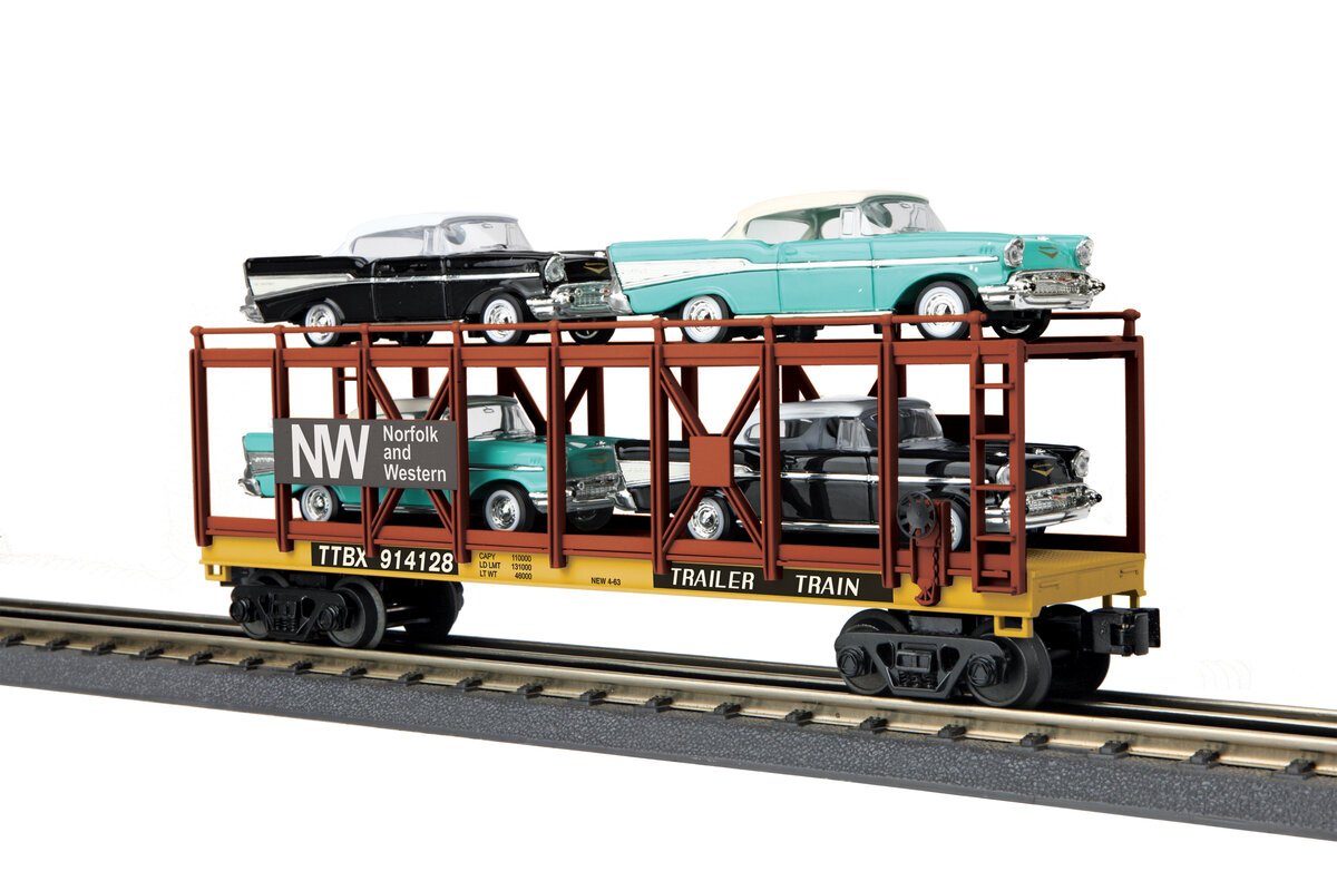 MTH 30-76726 O N&W Auto Carrier w/'57 Chevys