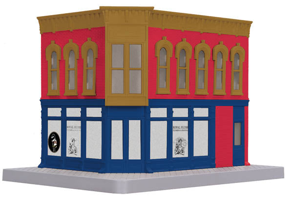 MTH 30-90389 Royal Flush Plumbing Corner Buidling w/Blinking Sign
