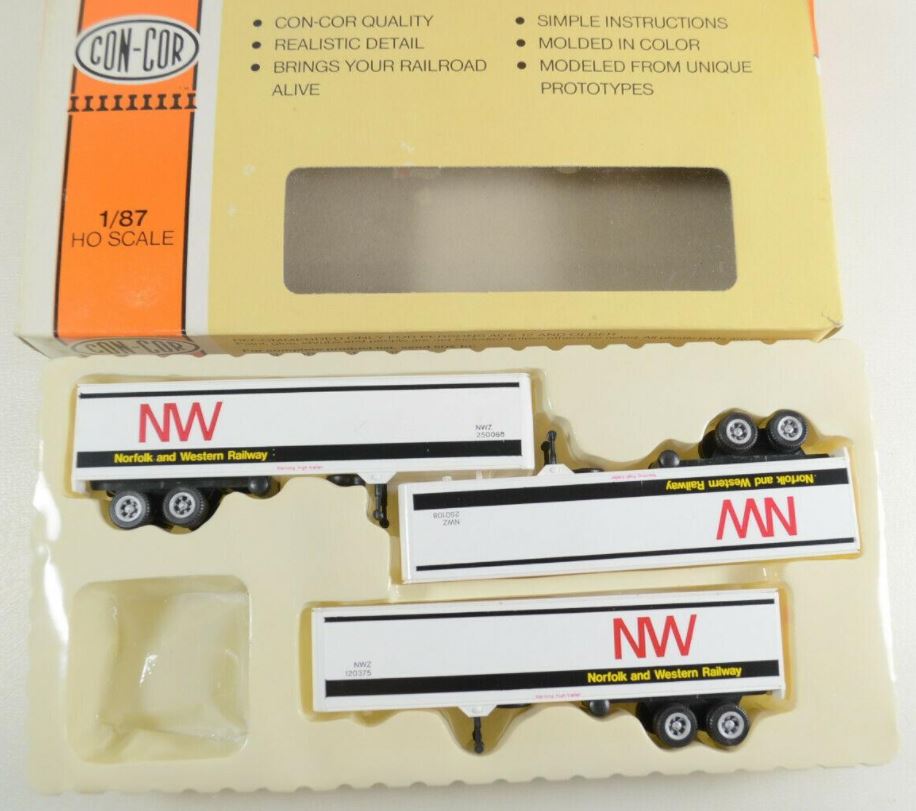 Con-Cor 0004-008114 HO N&W 40' Piggyback Box Trailers (Set of 3)