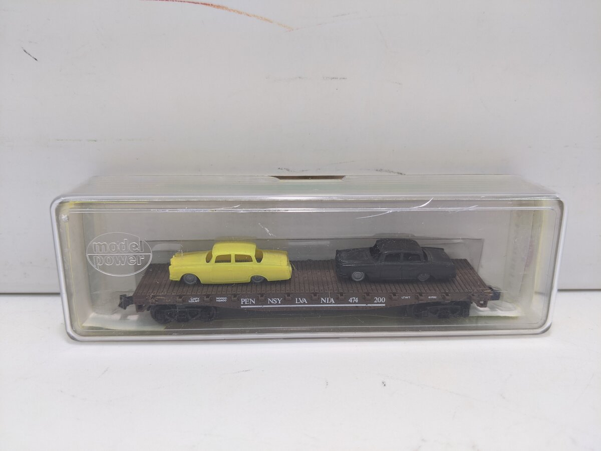Model Power 4011 N Scale PRR Flat Car w/ Autos