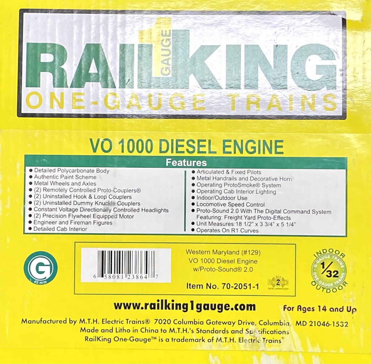 MTH 70-2051-1 Western Maryland G Scale VO1000 Diesel Engine