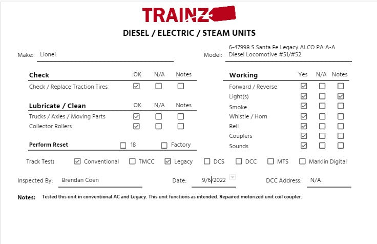 American Flyer 6-47998 S Santa Fe Legacy ALCO PA A-A Diesel Locomotive #51/#52