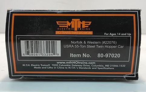 MTH 80-97020 HO Scale N&W USRA Steel 55-Ton Twin Hopper Car #22076