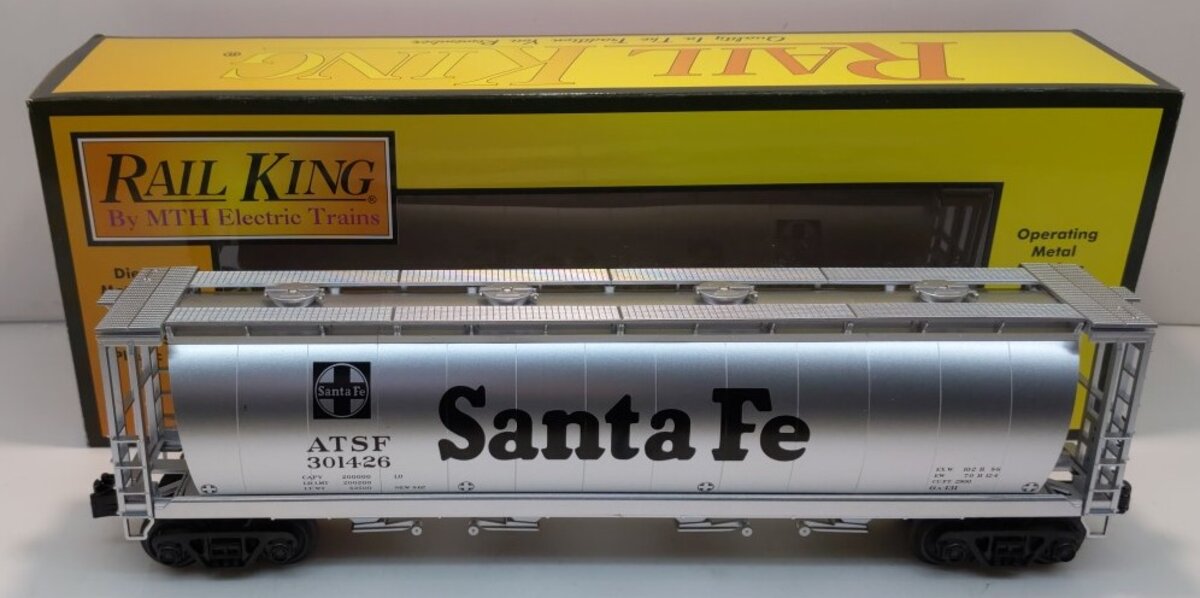 MTH 30-75657 O Santa Fe RailKing 4-Bay Cylindrical Hopper Car #301426