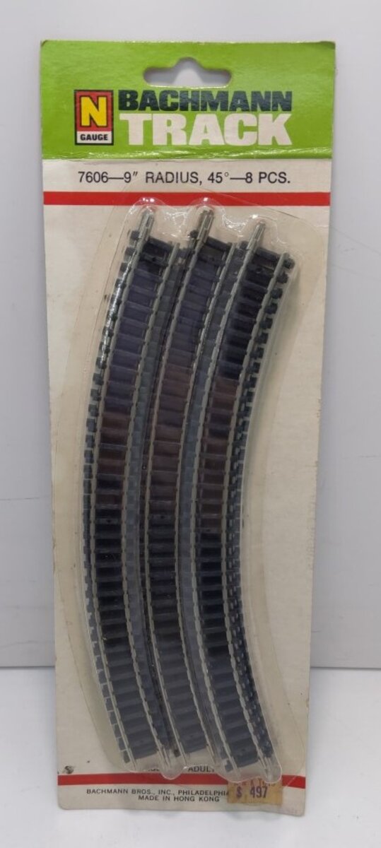 Bachmann 7606 N Scale Curved 9" Radius 45 Degree Track [Set of 8]