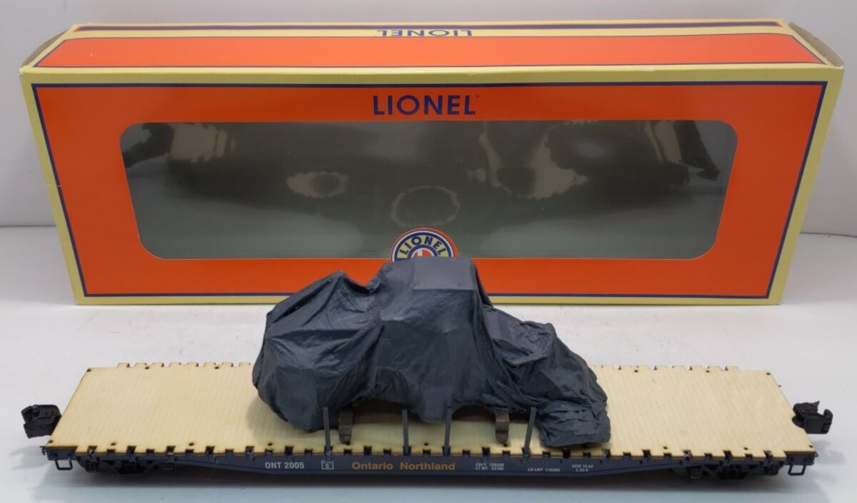 Lionel 6-82702 O Ontario Northland PS-4 Flatcar w/Stakes & Tarped Load #2005