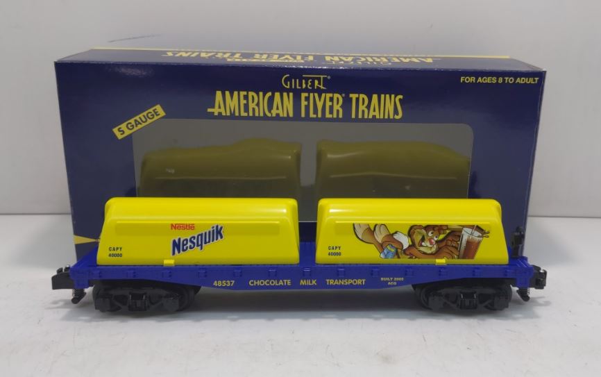 American Flyer 6-48537 S Gauge Nestle Nesquik Flatcar W/Milk Containers