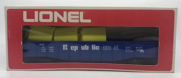 Lionel 6-9136 O Gauge Republic Steel Gondola With 3 Containers