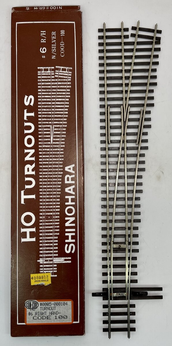 Shinohara 104 HO Code 100 Nickel Silver #6 Right Hand Turnout Switch Track