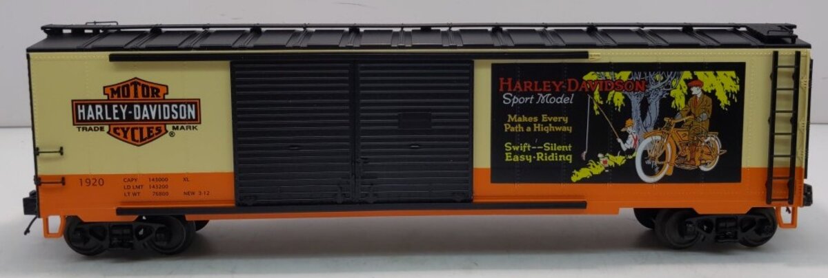 MTH 20-93543 O Gauge Harley Davidson 50' Double Door Boxcar #1920