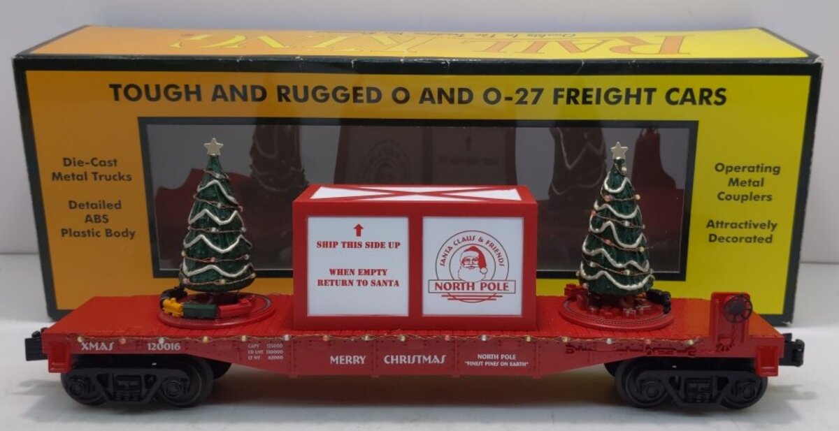 MTH 30-76672 O Christmas Flat Car with Lighted Christmas Trees